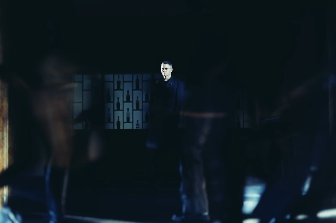 Cinematic production still from the "Don't Leave (Kylie)" music video shoot inside Noar Hall